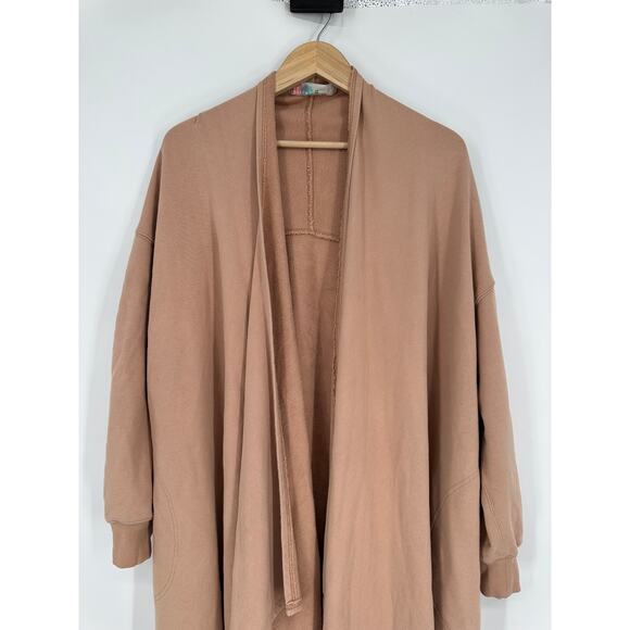Free People Red Eye Cardigan Oversized Open Front Longline Duster Sweater, Tan - Picture 5 of 15